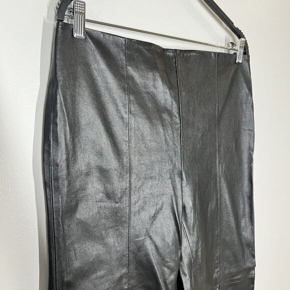 New Camila Coelho Cora Leather Straight Leg Pants with Slit Hem Black Sz M - Picture 7 of 10